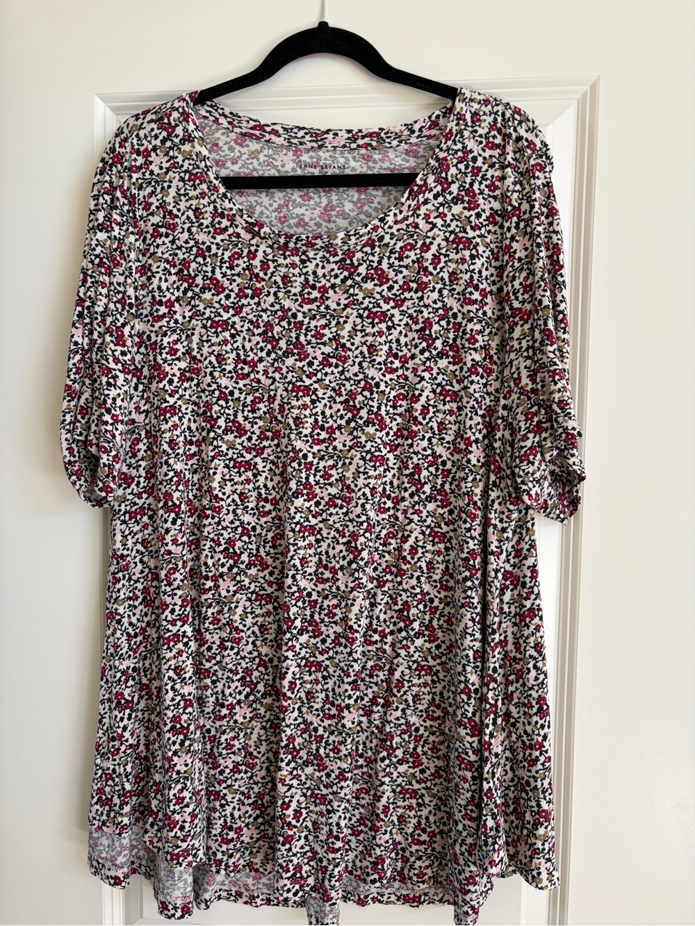 Lane Bryant Scoop Neck Tunic with Pink & Black Floral Print